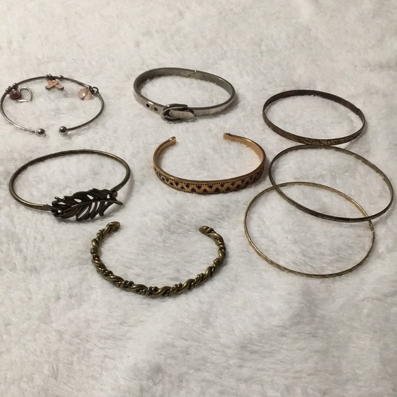 Gold tone bangle, silver tone & bronze cuff bracelets - Picture 1 of 8